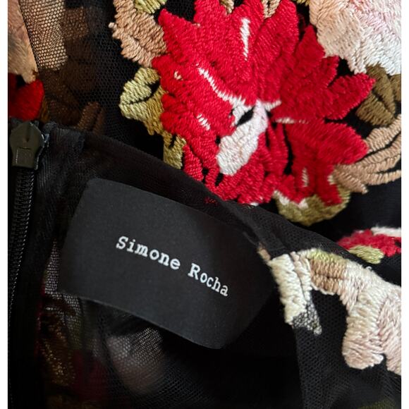 Simone Rocha 2015 Embroidered Tulle Midi Dress Black Floral UK 8 US 4 S Small - Picture 2 of 10